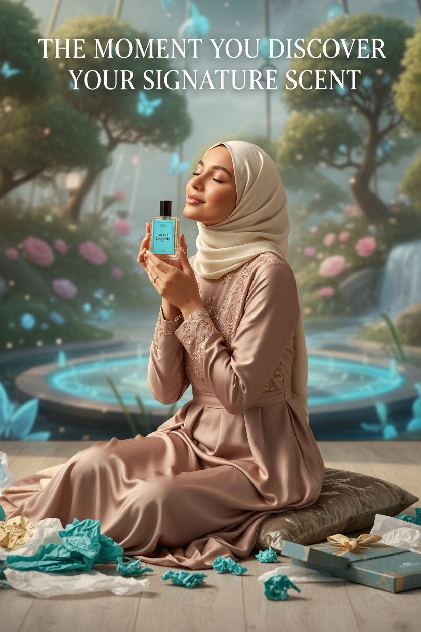 Perfume bottle labeled 'Secret Garden' with a fantasy garden background on Barakiza.com